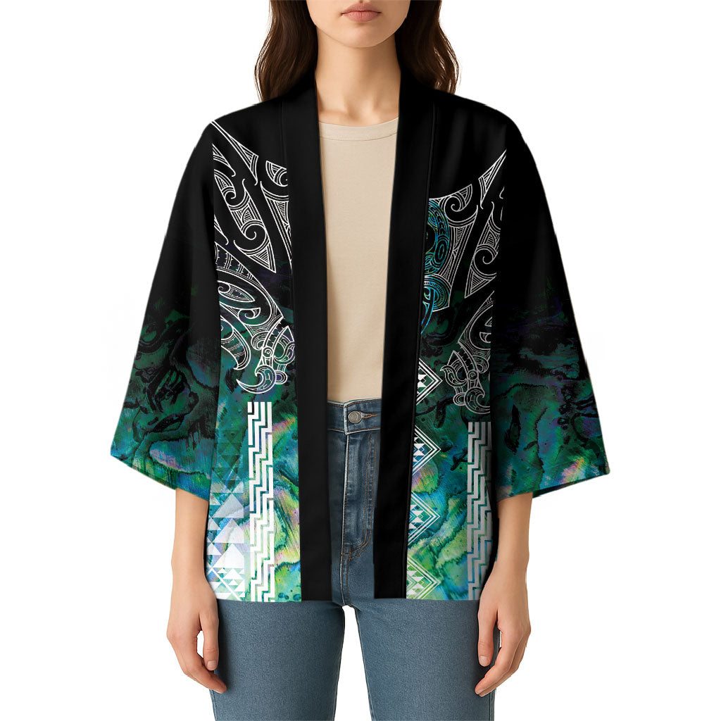 Aotearoa Maori Iwi Heritage Kimono Ngati Kahungunu Paua Shell Turquoise LT7 - Polynesian Pride