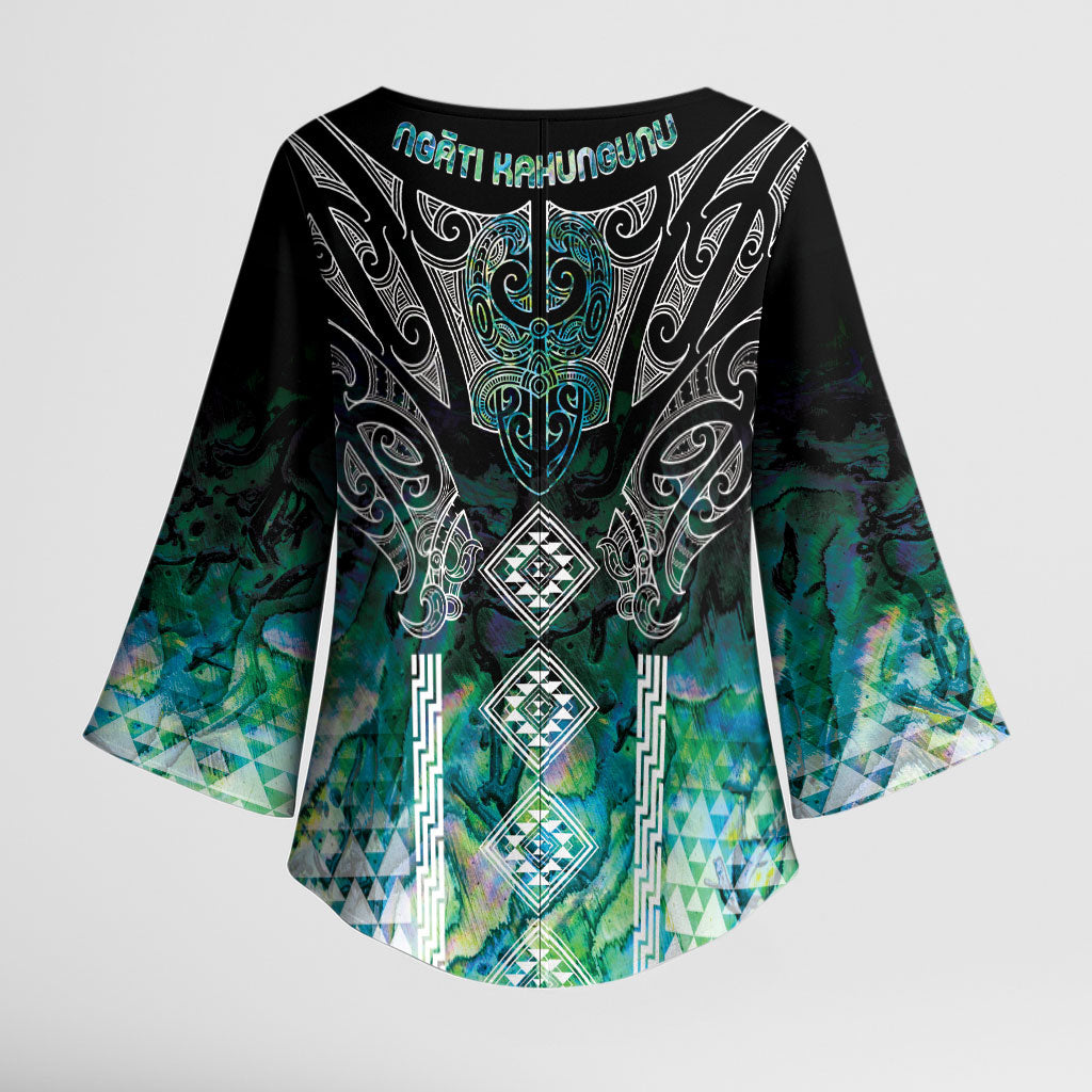 Aotearoa Maori Iwi Heritage Kimono Sleeve Blouse Ngati Kahungunu Paua Shell Turquoise LT7 - Polynesian Pride