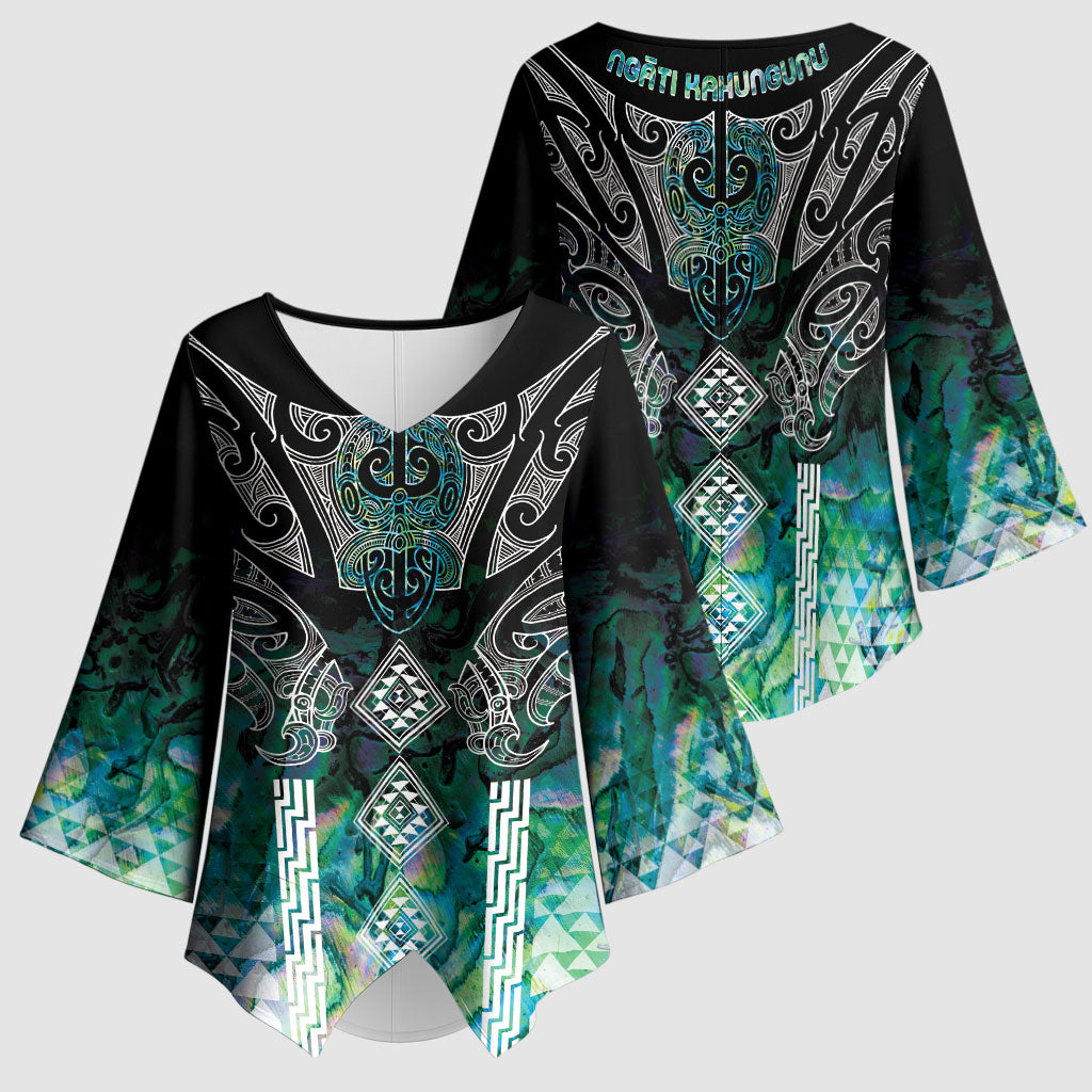 Aotearoa Maori Iwi Heritage Kimono Sleeve Blouse Ngati Kahungunu Paua Shell Turquoise LT7 - Polynesian Pride