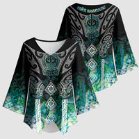 Aotearoa Maori Iwi Heritage Kimono Sleeve Blouse Ngati Kahungunu Paua Shell Turquoise LT7 - Polynesian Pride