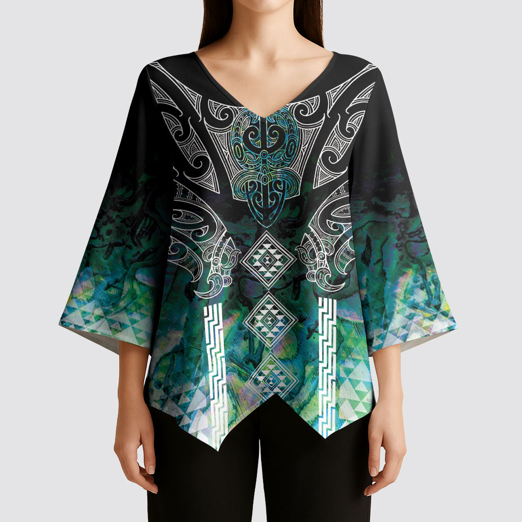 Aotearoa Maori Iwi Heritage Kimono Sleeve Blouse Ngati Kahungunu Paua Shell Turquoise LT7 - Polynesian Pride
