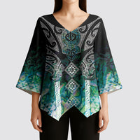 Aotearoa Maori Iwi Heritage Kimono Sleeve Blouse Ngati Kahungunu Paua Shell Turquoise LT7 - Polynesian Pride