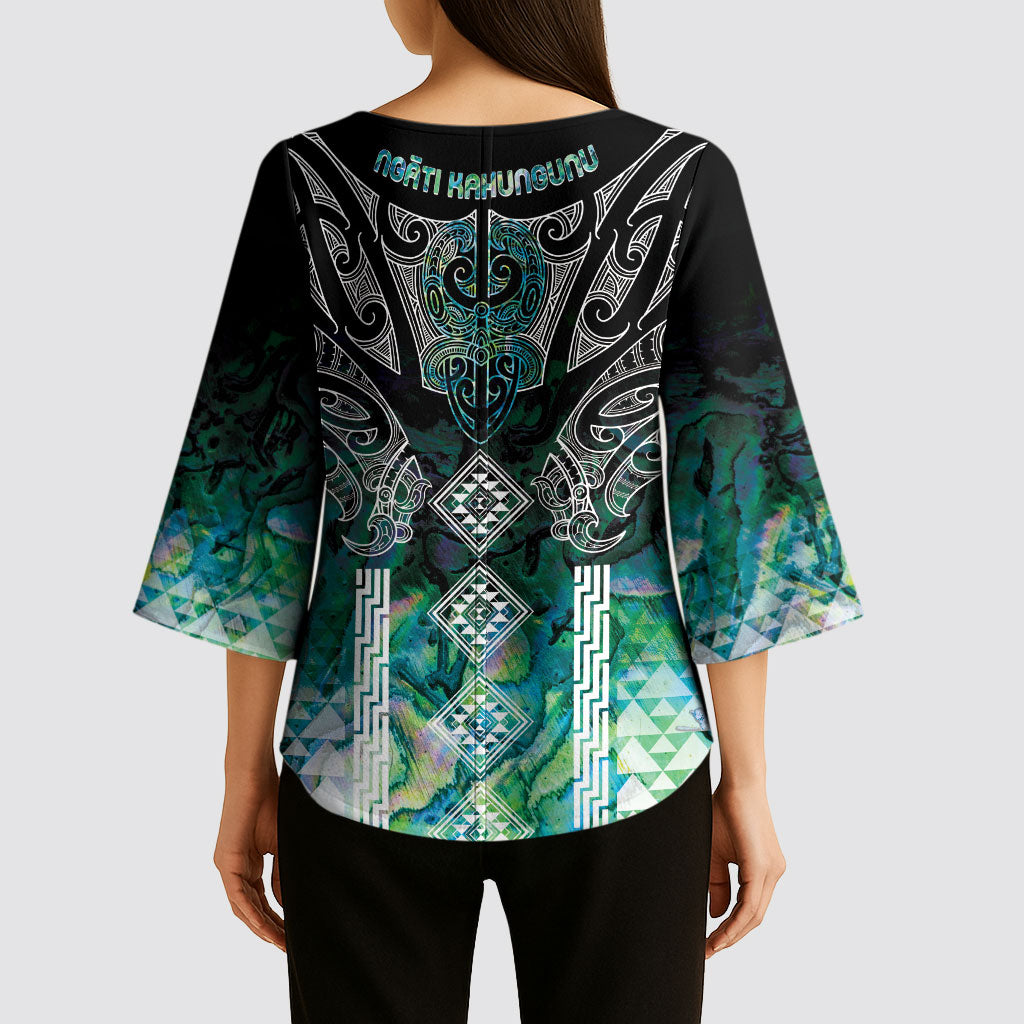 Aotearoa Maori Iwi Heritage Kimono Sleeve Blouse Ngati Kahungunu Paua Shell Turquoise LT7 - Polynesian Pride