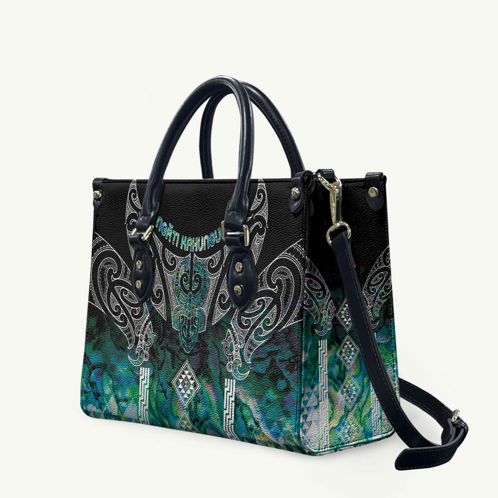 Aotearoa Maori Iwi Heritage Leather Bag Ngati Kahungunu Paua Shell Turquoise LT7 Green Blue - Polynesian Pride
