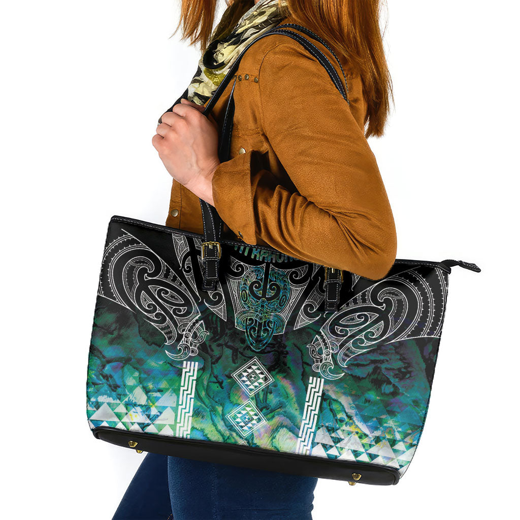 Aotearoa Maori Iwi Heritage Leather Tote Bag Ngati Kahungunu Paua Shell Turquoise LT7 Green Blue - Polynesian Pride