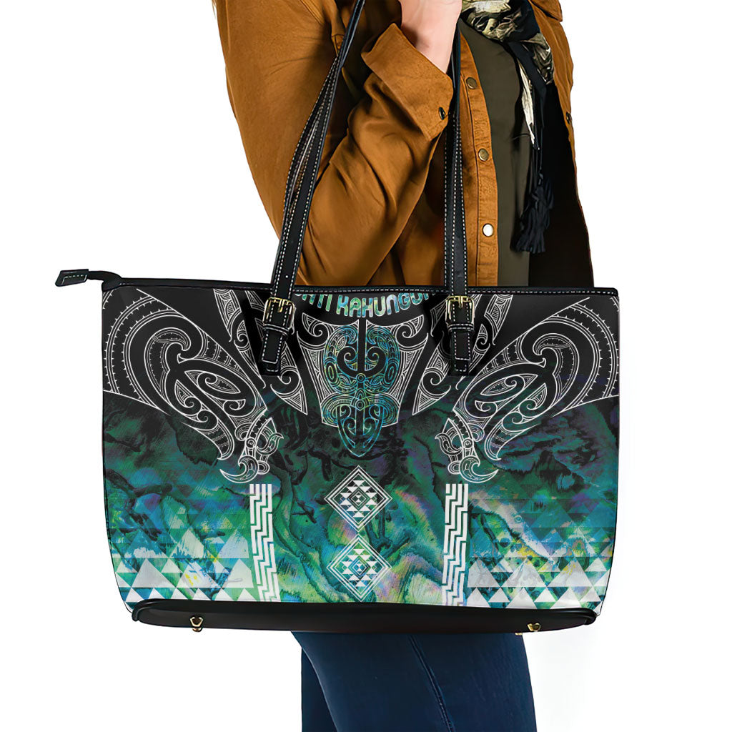 Aotearoa Maori Iwi Heritage Leather Tote Bag Ngati Kahungunu Paua Shell Turquoise LT7 - Polynesian Pride