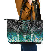Aotearoa Maori Iwi Heritage Leather Tote Bag Ngati Kahungunu Paua Shell Turquoise LT7 - Polynesian Pride