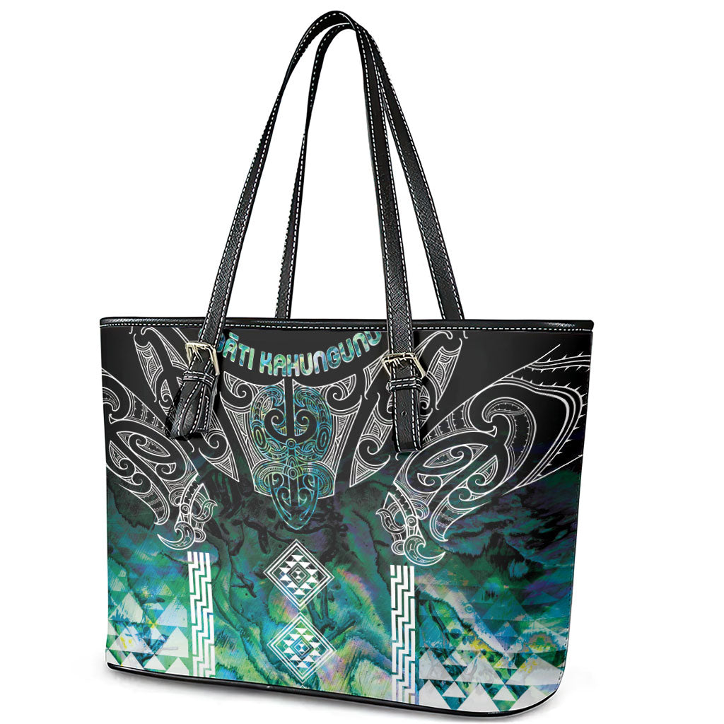 Aotearoa Maori Iwi Heritage Leather Tote Bag Ngati Kahungunu Paua Shell Turquoise LT7 - Polynesian Pride