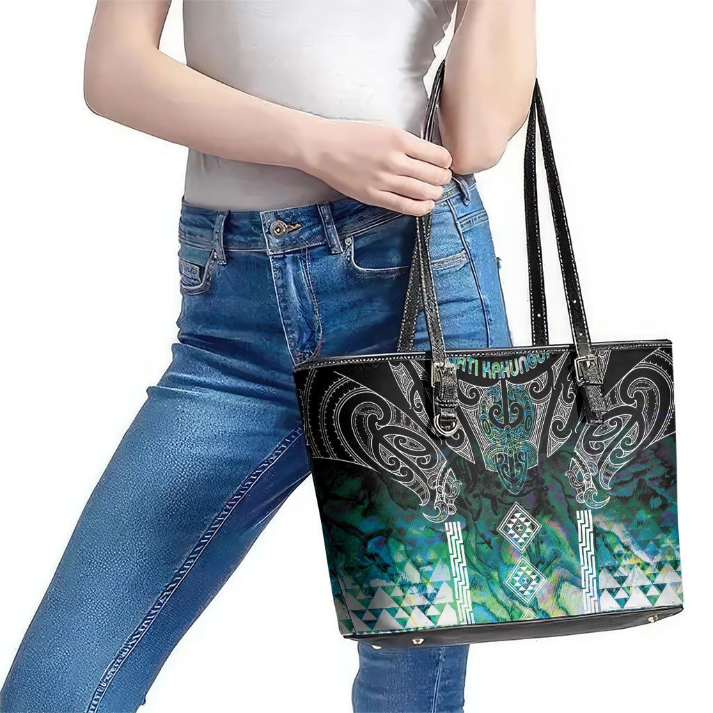 Aotearoa Maori Iwi Heritage Leather Tote Bag Ngati Kahungunu Paua Shell Turquoise LT7 - Polynesian Pride