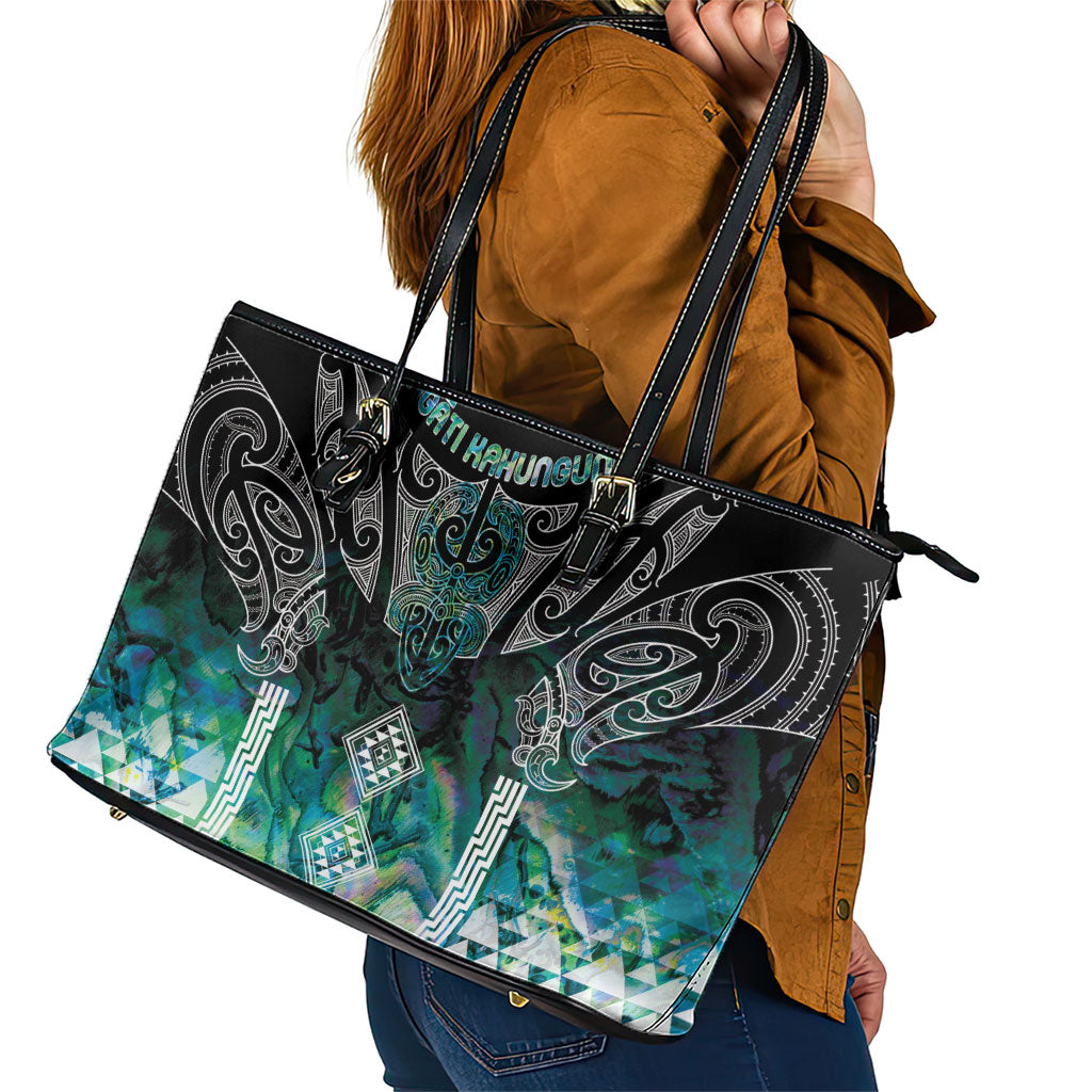 Aotearoa Maori Iwi Heritage Leather Tote Bag Ngati Kahungunu Paua Shell Turquoise LT7 - Polynesian Pride
