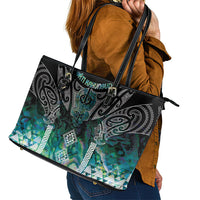Aotearoa Maori Iwi Heritage Leather Tote Bag Ngati Kahungunu Paua Shell Turquoise LT7 - Polynesian Pride