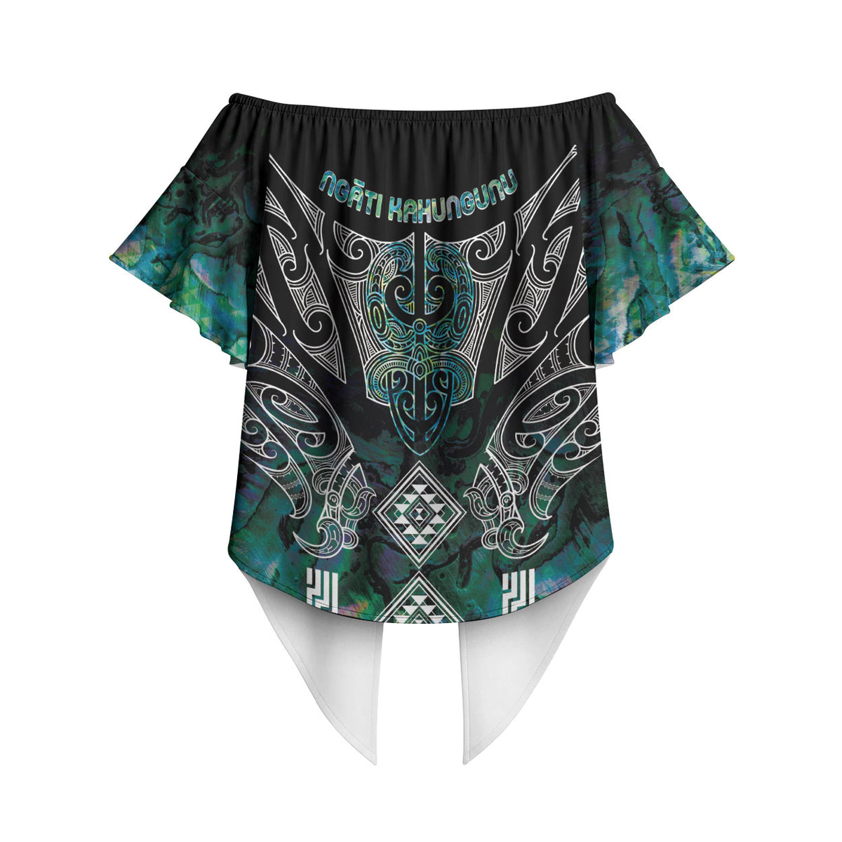 Aotearoa Maori Iwi Heritage Off Shoulder Wrap Waist Top Ngati Kahungunu Paua Shell Turquoise LT7 - Polynesian Pride