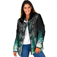 Aotearoa Maori Iwi Heritage Padded Jacket Ngati Kahungunu Paua Shell Turquoise LT7 Women Green Blue - Polynesian Pride