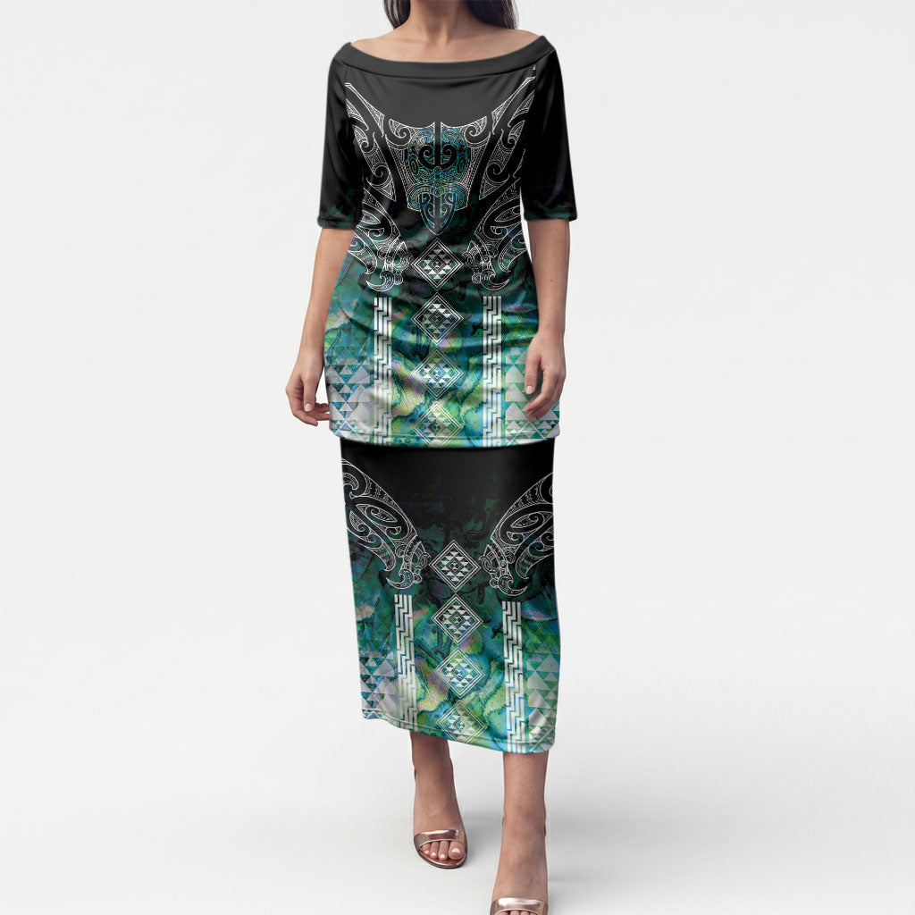Aotearoa Maori Iwi Heritage Puletasi Ngati Kahungunu Paua Shell Turquoise LT7 Long Dress Green Blue - Polynesian Pride