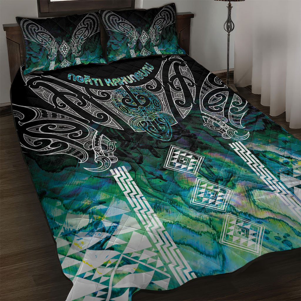 Aotearoa Maori Iwi Heritage Quilt Bed Set Ngati Kahungunu Paua Shell Turquoise LT7 Green Blue - Polynesian Pride