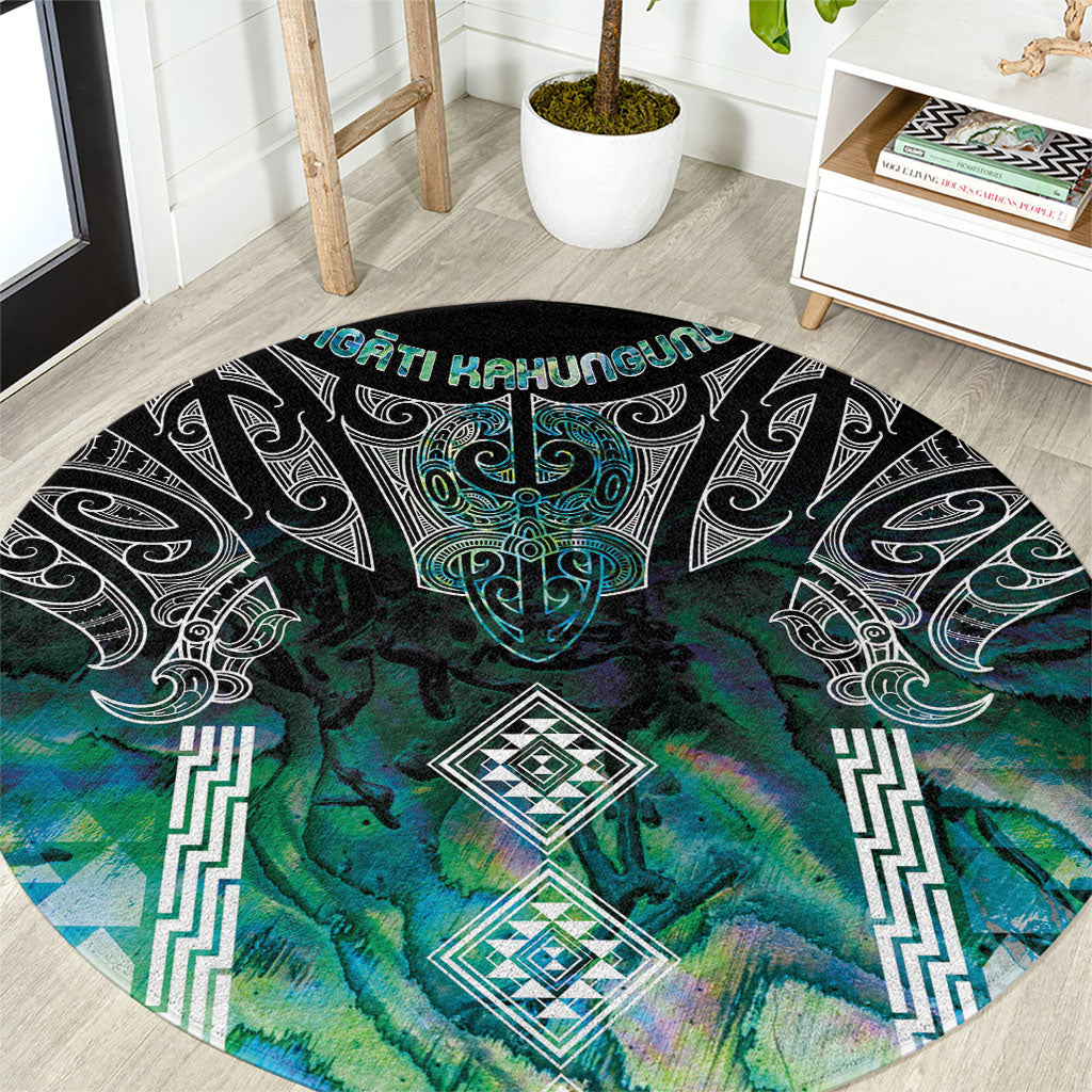 Aotearoa Maori Iwi Heritage Round Carpet Ngati Kahungunu Paua Shell Turquoise LT7 Green Blue - Polynesian Pride
