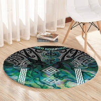 Aotearoa Maori Iwi Heritage Round Carpet Ngati Kahungunu Paua Shell Turquoise LT7 - Polynesian Pride