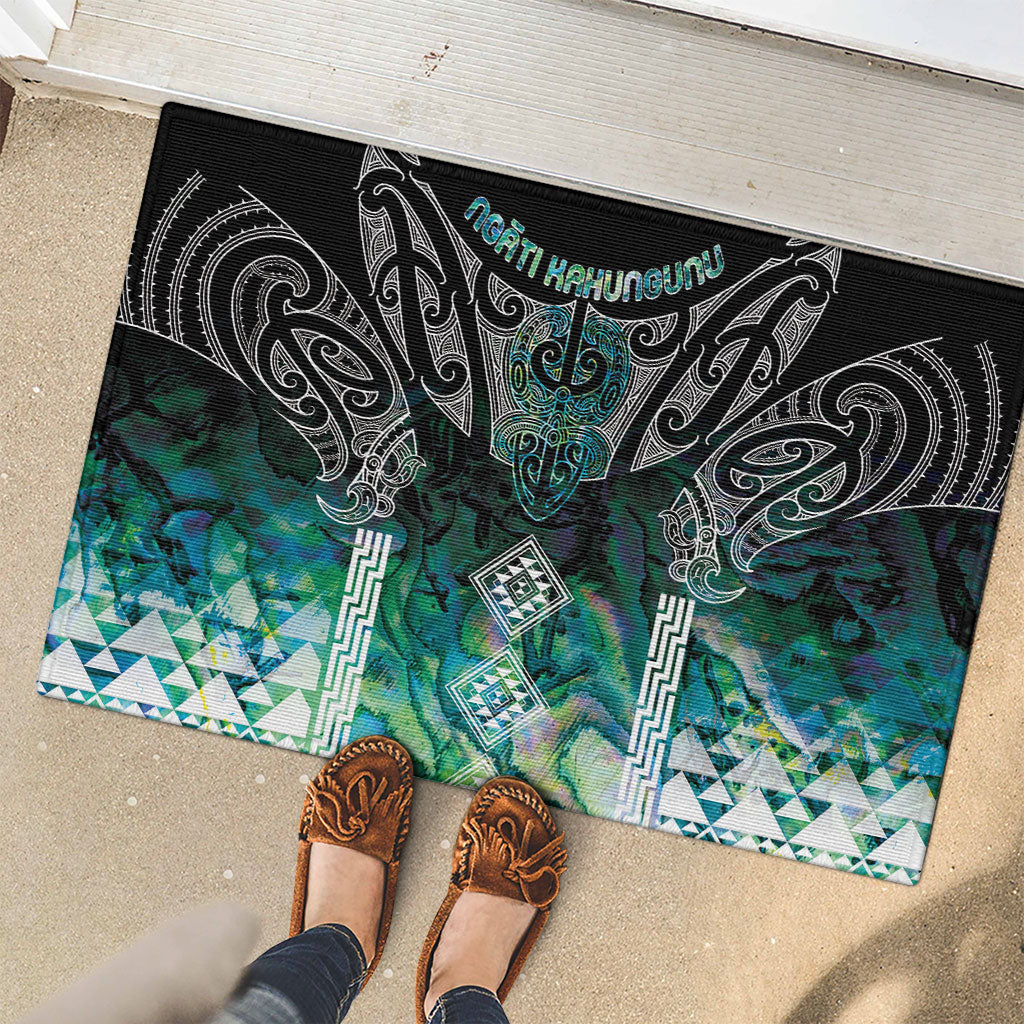 Aotearoa Maori Iwi Heritage Rubber Doormat Ngati Kahungunu Paua Shell Turquoise LT7 - Polynesian Pride
