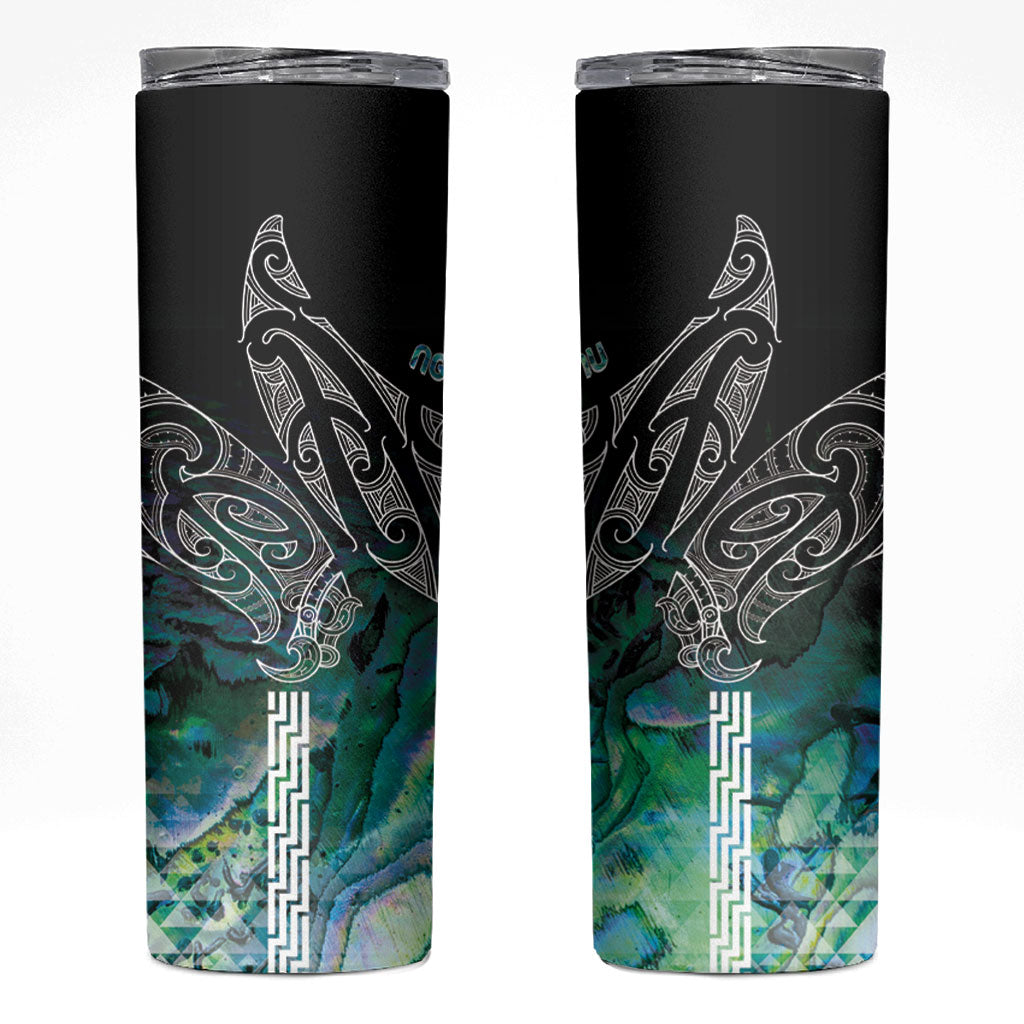 Aotearoa Maori Iwi Heritage Skinny Tumbler Ngati Kahungunu Paua Shell Turquoise LT7 Green Blue - Polynesian Pride