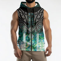 Aotearoa Maori Iwi Heritage Sleeveless Zip Hoodie Ngati Kahungunu Paua Shell Turquoise LT7 - Polynesian Pride