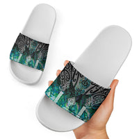 Aotearoa Maori Iwi Heritage Slide Sandals Ngati Kahungunu Paua Shell Turquoise LT7 - Polynesian Pride
