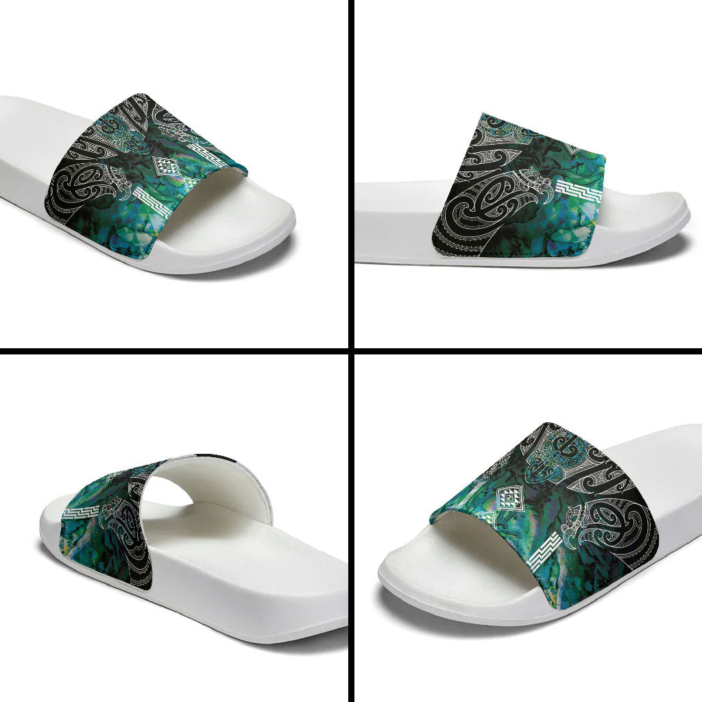 Aotearoa Maori Iwi Heritage Slide Sandals Ngati Kahungunu Paua Shell Turquoise LT7 - Polynesian Pride