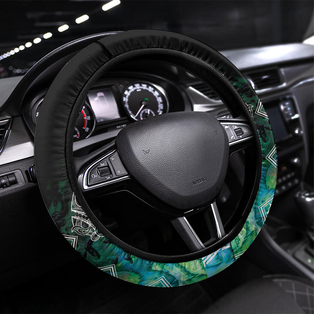 Aotearoa Maori Iwi Heritage Steering Wheel Cover Ngati Kahungunu Paua Shell Turquoise LT7 Universal Fit Green Blue - Polynesian Pride