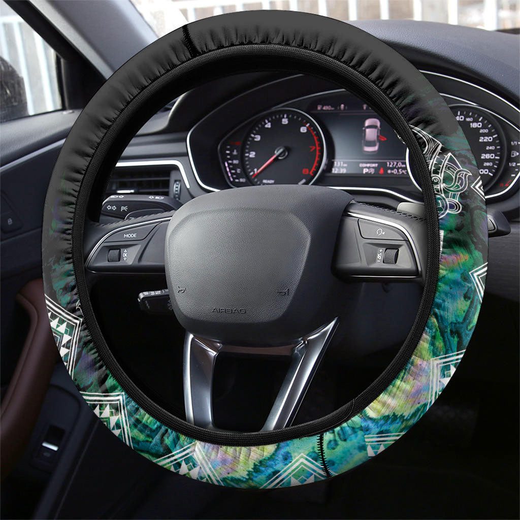 Aotearoa Maori Iwi Heritage Steering Wheel Cover Ngati Kahungunu Paua Shell Turquoise LT7 - Polynesian Pride