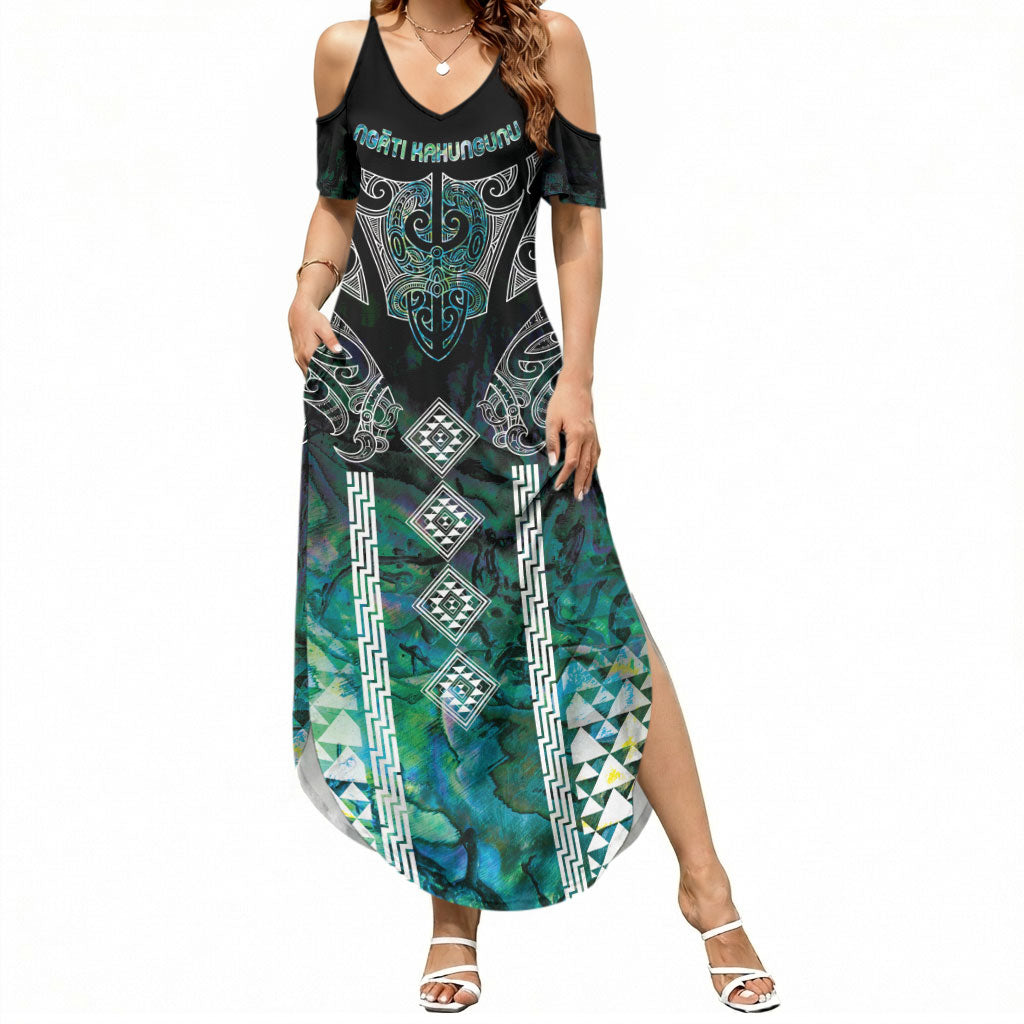 Aotearoa Maori Iwi Heritage Summer Maxi Dress Ngati Kahungunu Paua Shell Turquoise LT7 Women Green Blue - Polynesian Pride