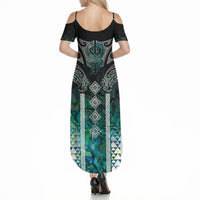 Aotearoa Maori Iwi Heritage Summer Maxi Dress Ngati Kahungunu Paua Shell Turquoise LT7 - Polynesian Pride