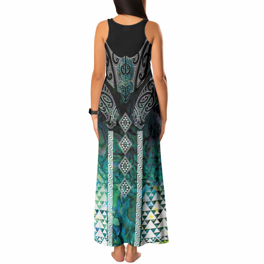 Aotearoa Maori Iwi Heritage Tank Maxi Dress Ngati Kahungunu Paua Shell Turquoise LT7 - Polynesian Pride