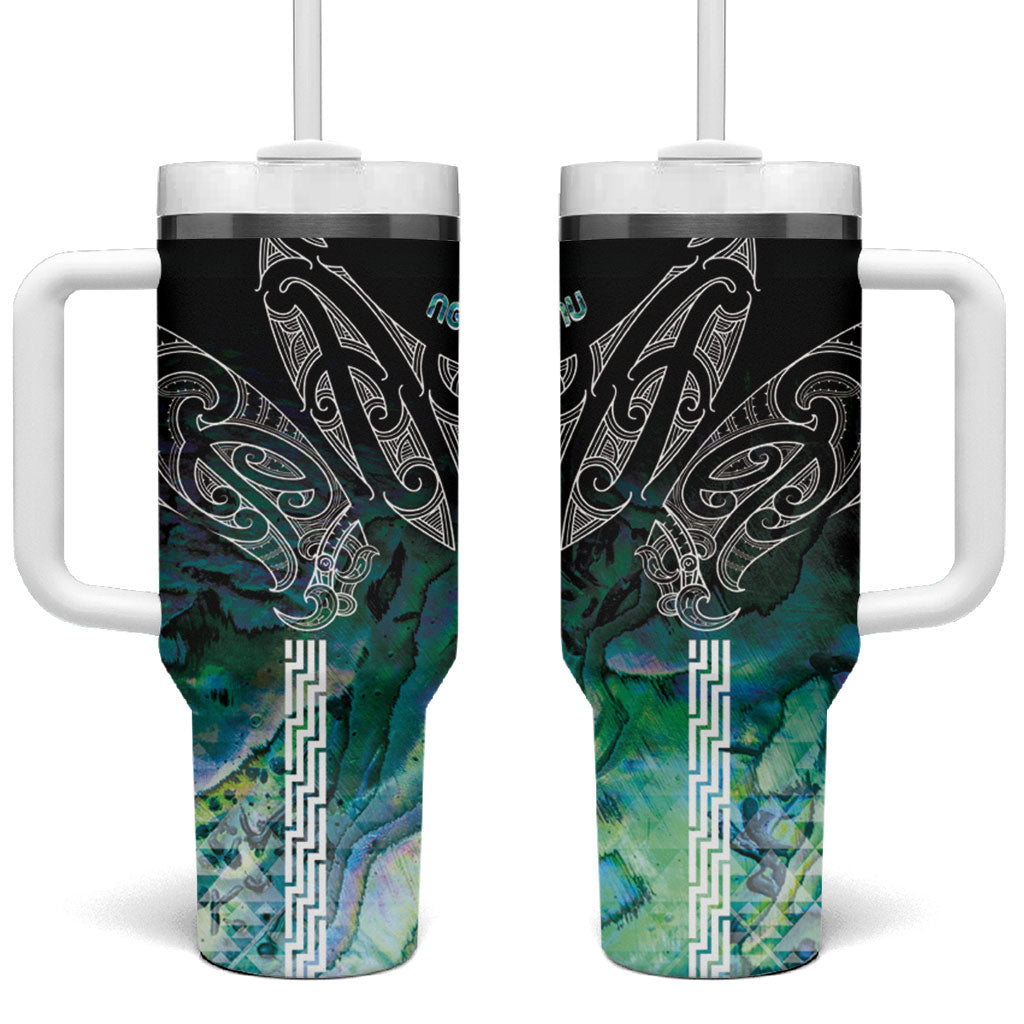 Aotearoa Maori Iwi Heritage Tumbler With Handle Ngati Kahungunu Paua Shell Turquoise LT7 One Size: 40 oz Green Blue - Polynesian Pride