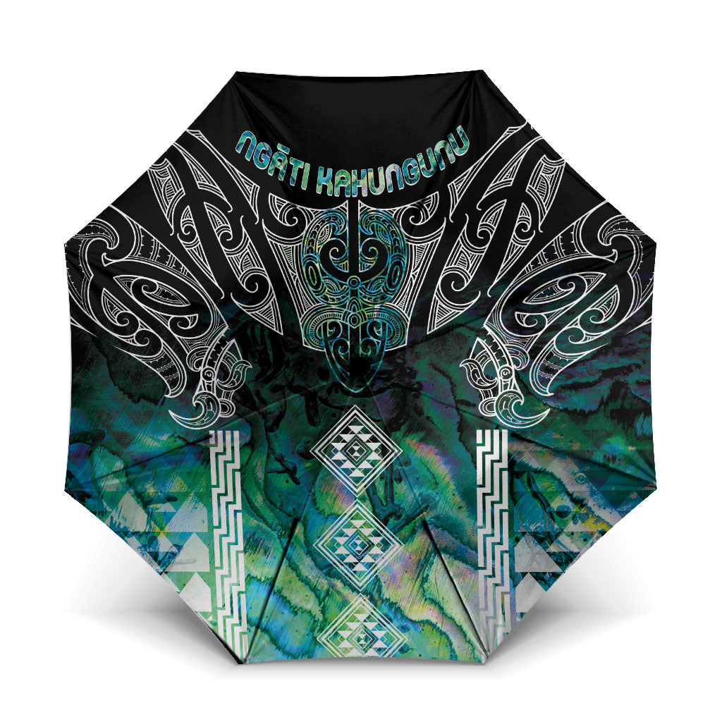 Aotearoa Maori Iwi Heritage Umbrella Ngati Kahungunu Paua Shell Turquoise LT7 One Size Folded 11.42 inch Opened Diameter 37.4 inch Green Blue - Polynesian Pride