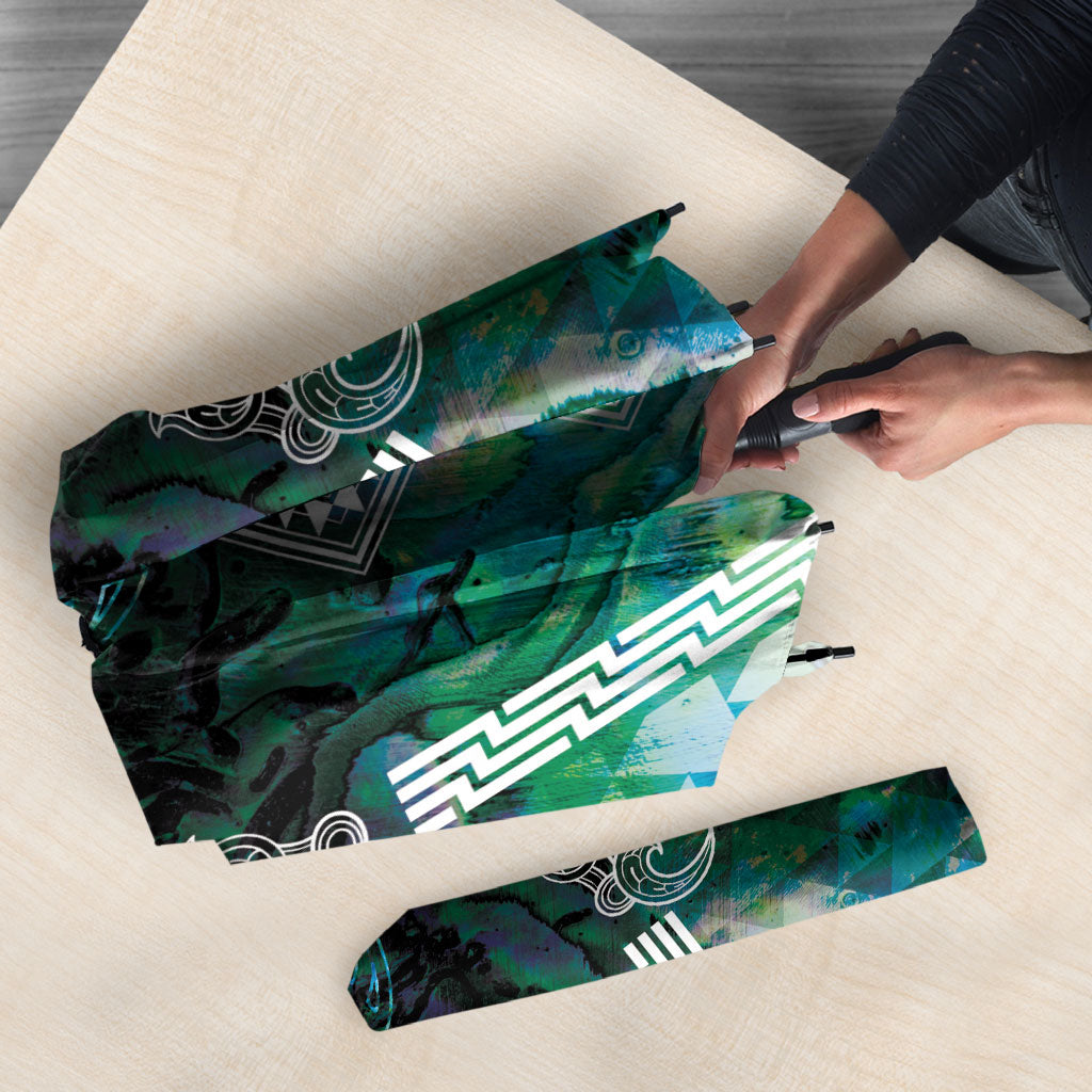 Aotearoa Maori Iwi Heritage Umbrella Ngati Kahungunu Paua Shell Turquoise LT7 - Polynesian Pride