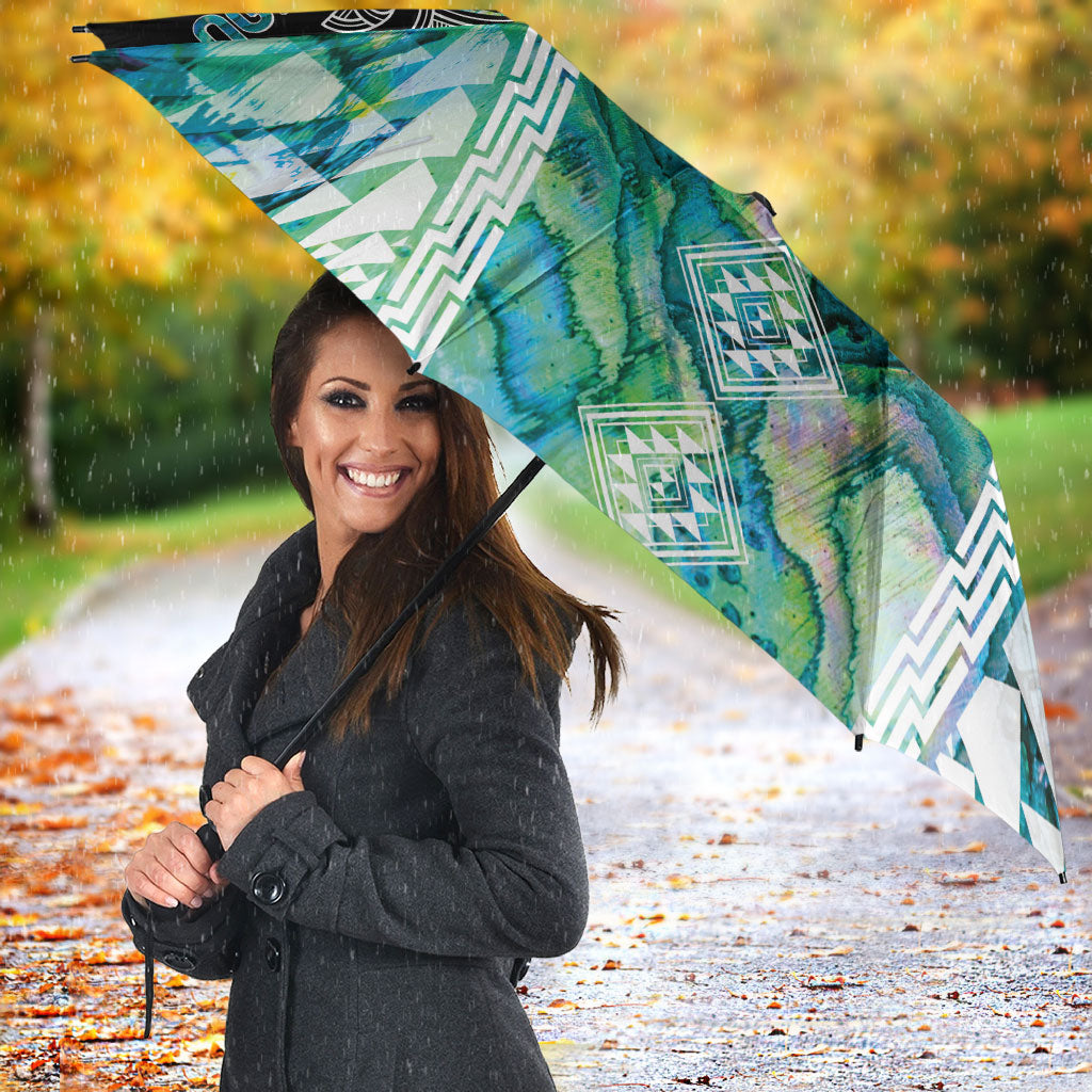 Aotearoa Maori Iwi Heritage Umbrella Ngati Kahungunu Paua Shell Turquoise LT7 - Polynesian Pride