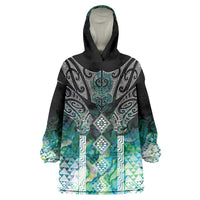 Aotearoa Maori Iwi Heritage Wearable Blanket Hoodie Ngati Kahungunu Paua Shell Turquoise LT7 One Size Green Blue - Polynesian Pride