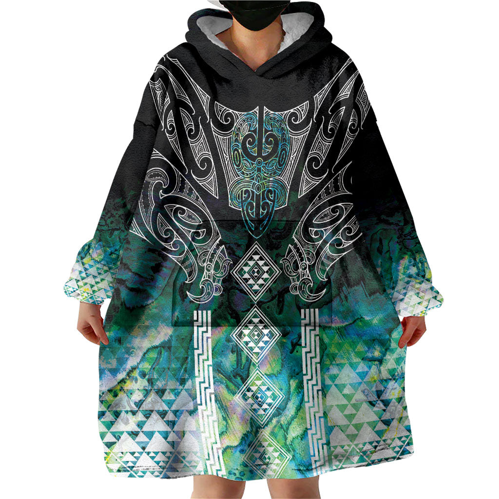 Aotearoa Maori Iwi Heritage Wearable Blanket Hoodie Ngati Kahungunu Paua Shell Turquoise LT7 - Polynesian Pride