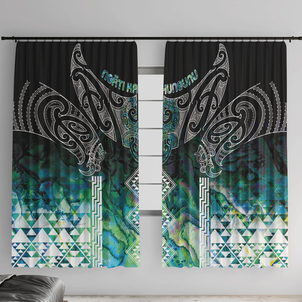 Aotearoa Maori Iwi Heritage Window Curtain Ngati Kahungunu Paua Shell Turquoise LT7 With Hooks Green Blue - Polynesian Pride