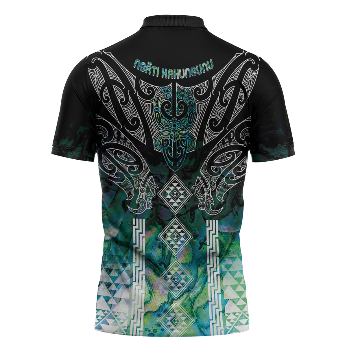 Aotearoa Maori Iwi Heritage Zipper Polo Shirt Ngati Kahungunu Paua Shell Turquoise LT7 - Polynesian Pride
