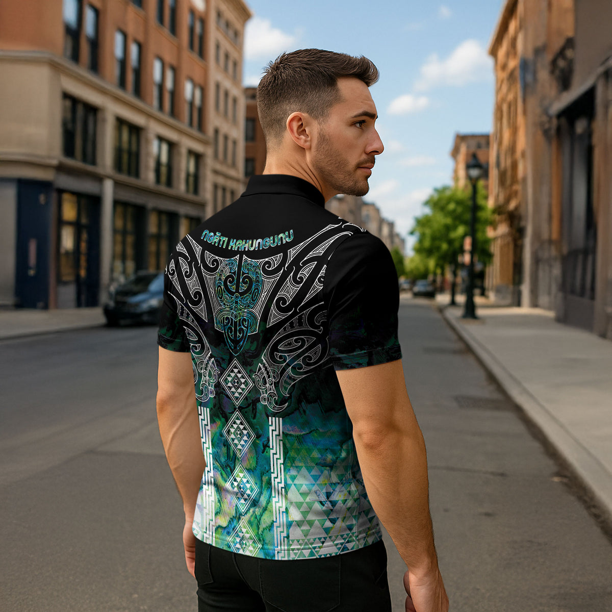 Aotearoa Maori Iwi Heritage Zipper Polo Shirt Ngati Kahungunu Paua Shell Turquoise LT7 - Polynesian Pride