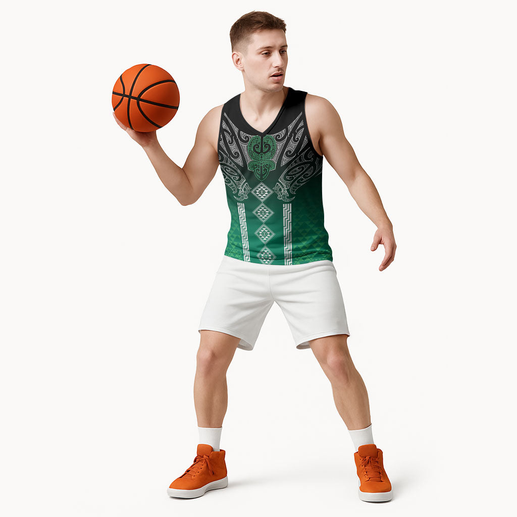 Aotearoa Maori Iwi Heritage Basketball Jersey Ngai Tahu Pounamu Green LT7 - Polynesian Pride