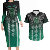 Aotearoa Maori Iwi Heritage Couples Matching Long Sleeve Bodycon Dress and Hawaiian Shirt Ngai Tahu Pounamu Green LT7 Jade Green - Polynesian Pride