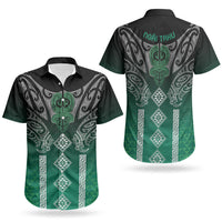 Aotearoa Maori Iwi Heritage Couples Matching Off Shoulder Maxi Dress and Hawaiian Shirt Ngai Tahu Pounamu Green LT7 - Polynesian Pride
