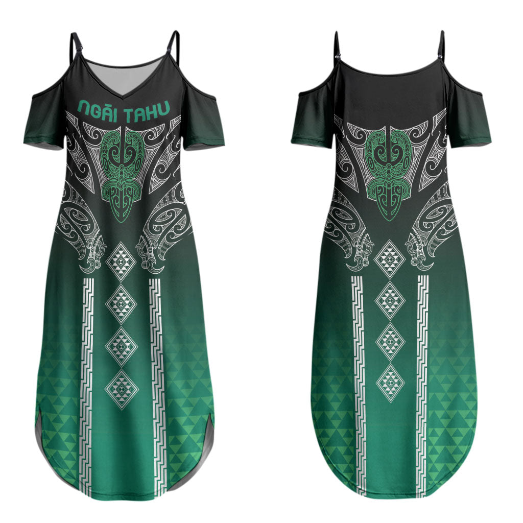Aotearoa Maori Iwi Heritage Couples Matching Summer Maxi Dress and Hawaiian Shirt Ngai Tahu Pounamu Green LT7 - Polynesian Pride