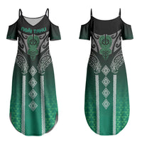 Aotearoa Maori Iwi Heritage Couples Matching Summer Maxi Dress and Hawaiian Shirt Ngai Tahu Pounamu Green LT7 - Polynesian Pride