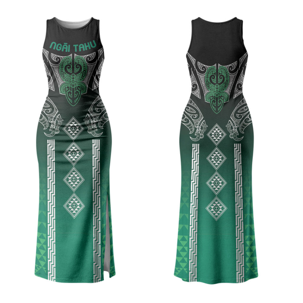 Aotearoa Maori Iwi Heritage Couples Matching Tank Maxi Dress and Hawaiian Shirt Ngai Tahu Pounamu Green LT7 - Polynesian Pride