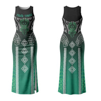 Aotearoa Maori Iwi Heritage Couples Matching Tank Maxi Dress and Long Sleeve Button Shirt Ngai Tahu Pounamu Green LT7 - Polynesian Pride