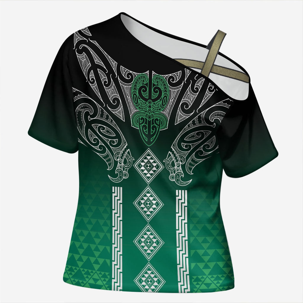 Aotearoa Maori Iwi Heritage Cross Shoulder Shirt Ngai Tahu Pounamu Green LT7 Female Jade Green - Polynesian Pride
