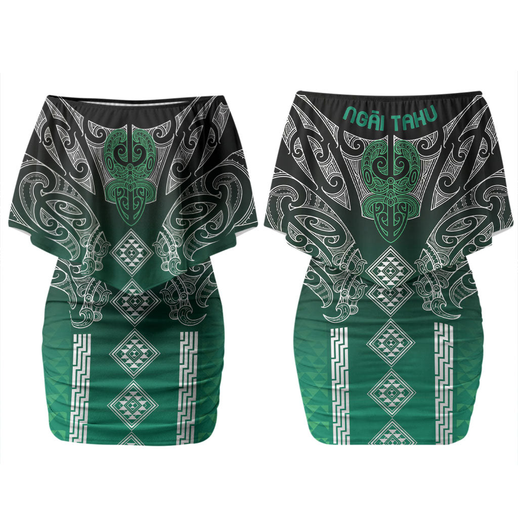Aotearoa Maori Iwi Heritage Family Matching Off Shoulder Short Dress and Hawaiian Shirt Ngai Tahu Pounamu Green LT7 Mom's Dress Jade Green - Polynesian Pride
