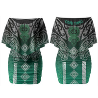 Aotearoa Maori Iwi Heritage Family Matching Off Shoulder Short Dress and Hawaiian Shirt Ngai Tahu Pounamu Green LT7 Mom's Dress Jade Green - Polynesian Pride